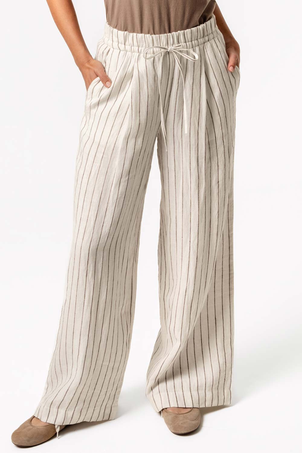 Linnen broek met bruin streepje