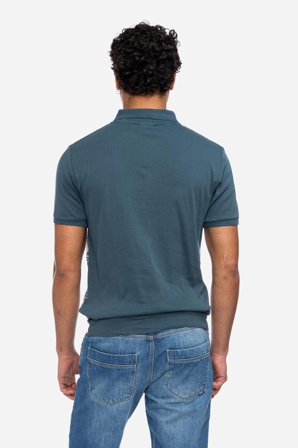 Poloshirt korte mouw retro blauw met roze - Afbeelding 2