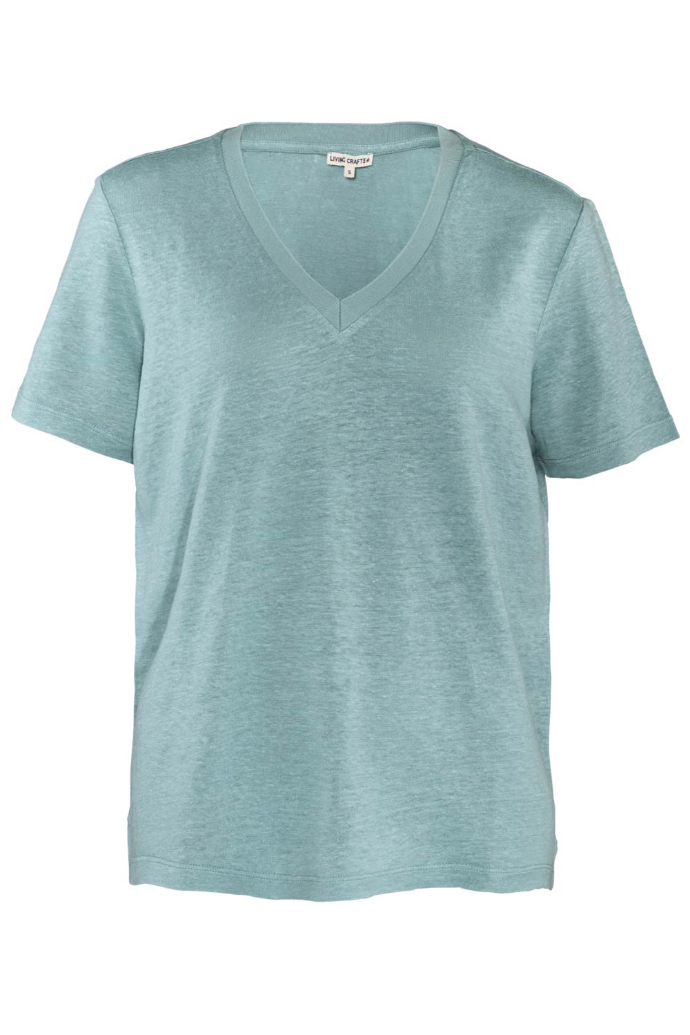100% linnen V-hals T-shirt zeeblauw - Afbeelding 3