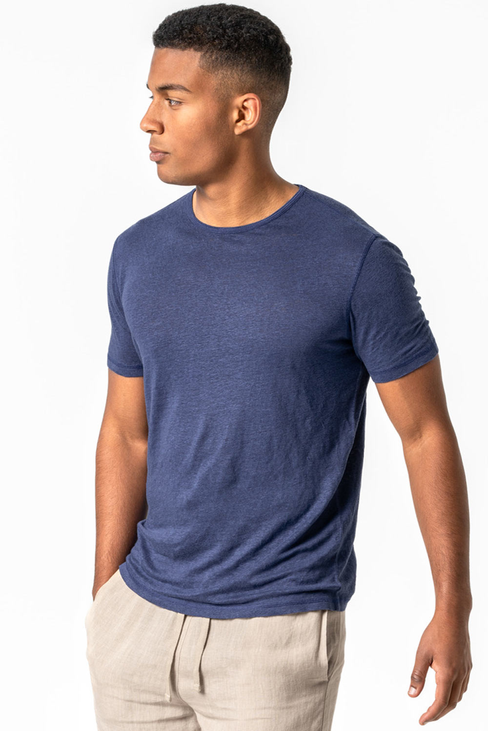 Linnen T-shirt heren classic blue
