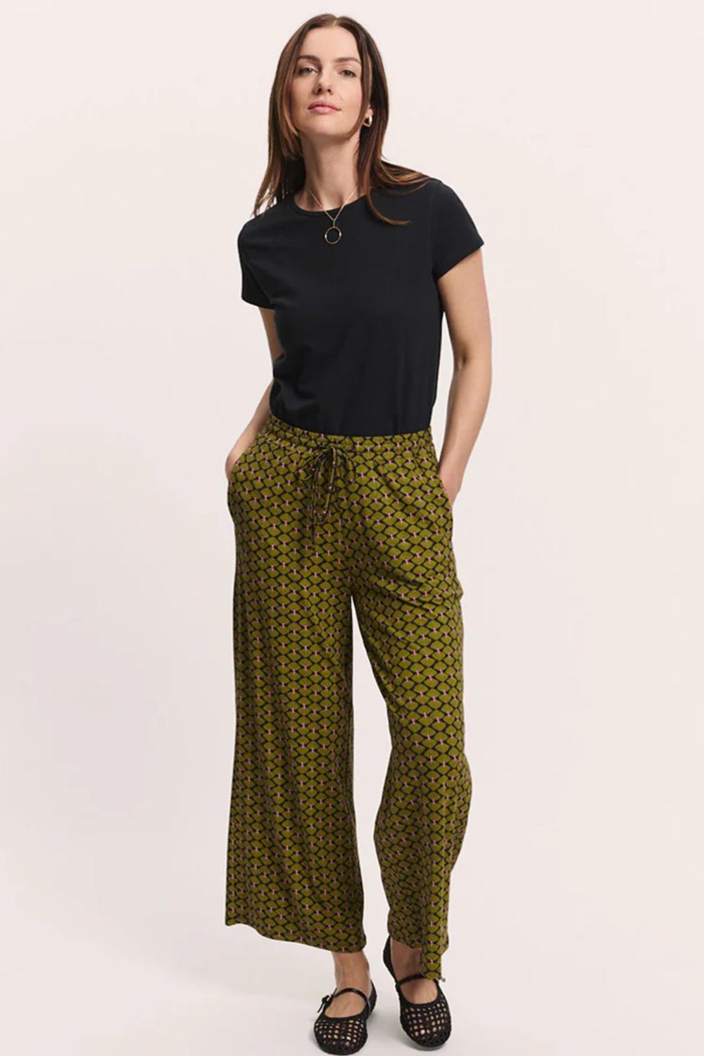 Wijde broek art deco print Ecovero