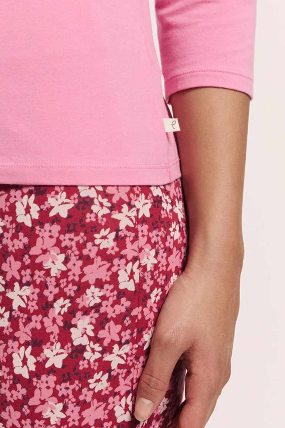 Shirt driekwart mouw biokatoen roze - Afbeelding 3