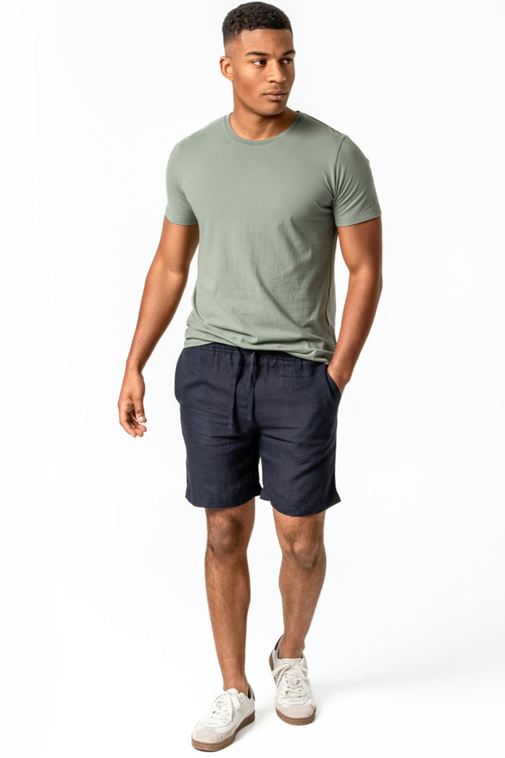 Korte broek 100% linnen donkerblauw - Afbeelding 2
