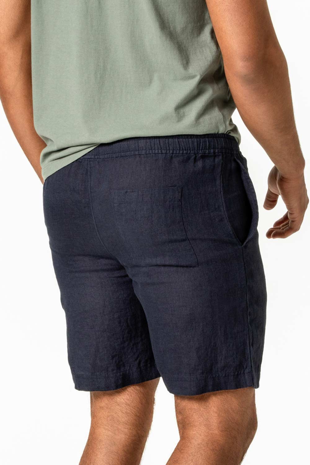 Korte broek 100% linnen donkerblauw - Afbeelding 3