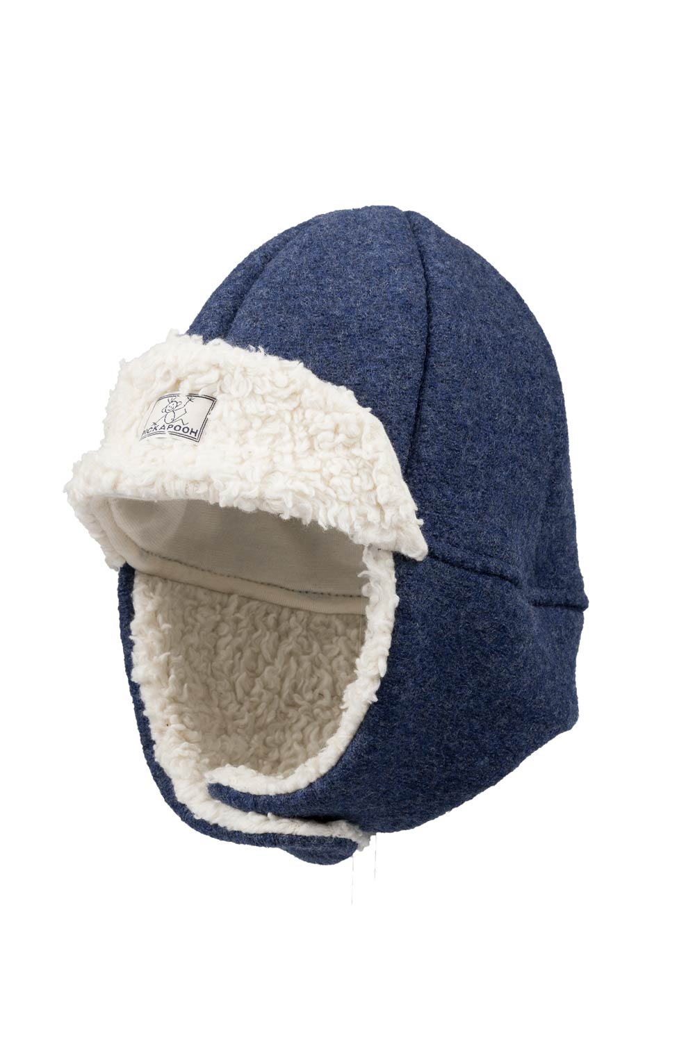 Gevoerd mutsje merinowol blauw