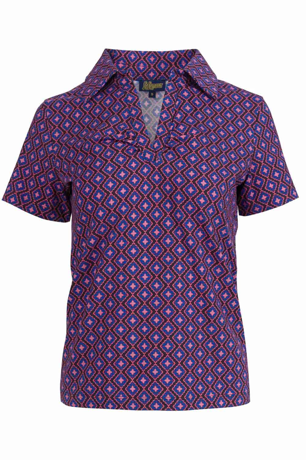 Shirt met kraagje en V-hals squares