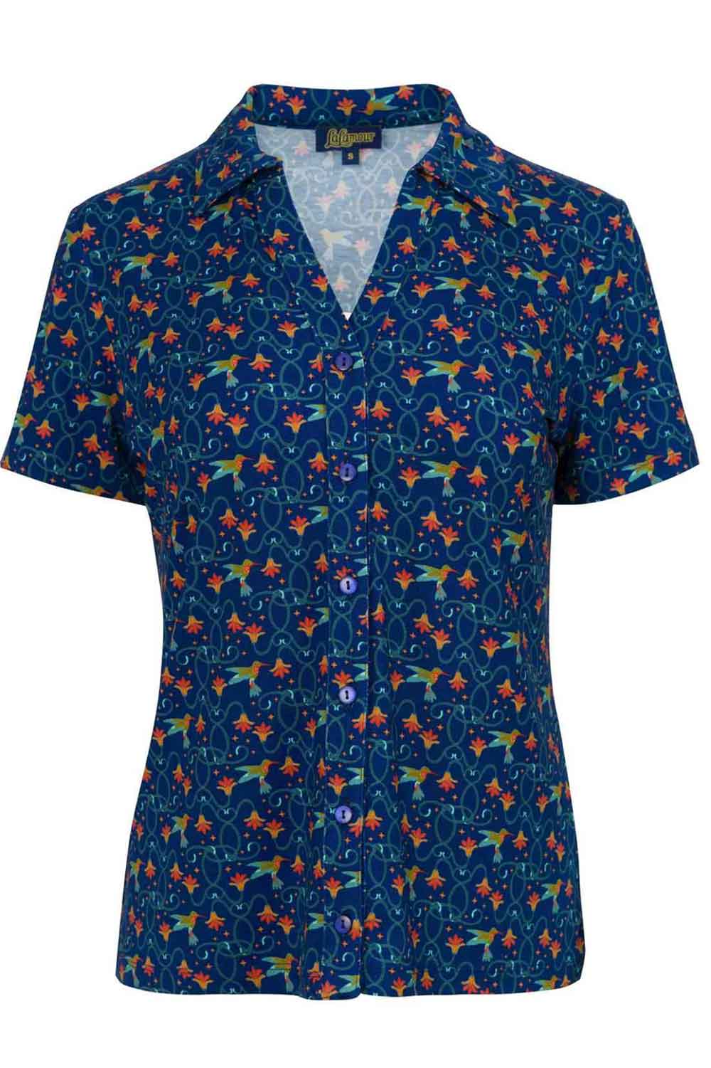 Blouse korte mouwen nachtblauw kolibrie