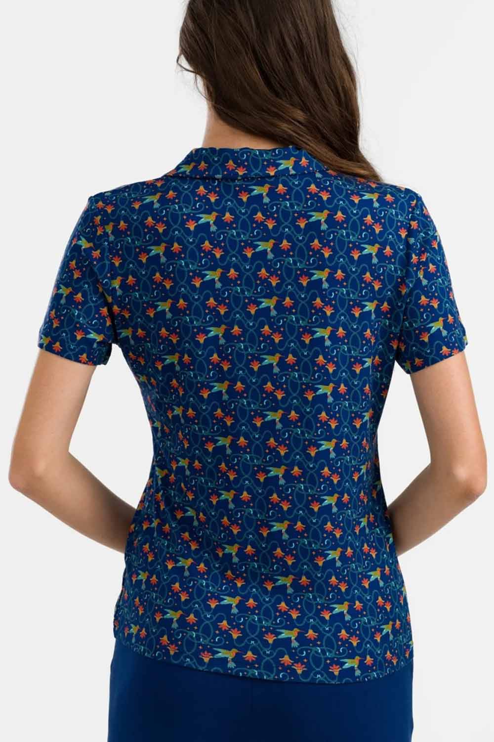 Blouse korte mouwen nachtblauw kolibrie - Afbeelding 3