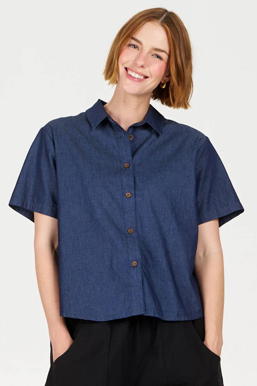 Wijde jeans blouse biokatoen