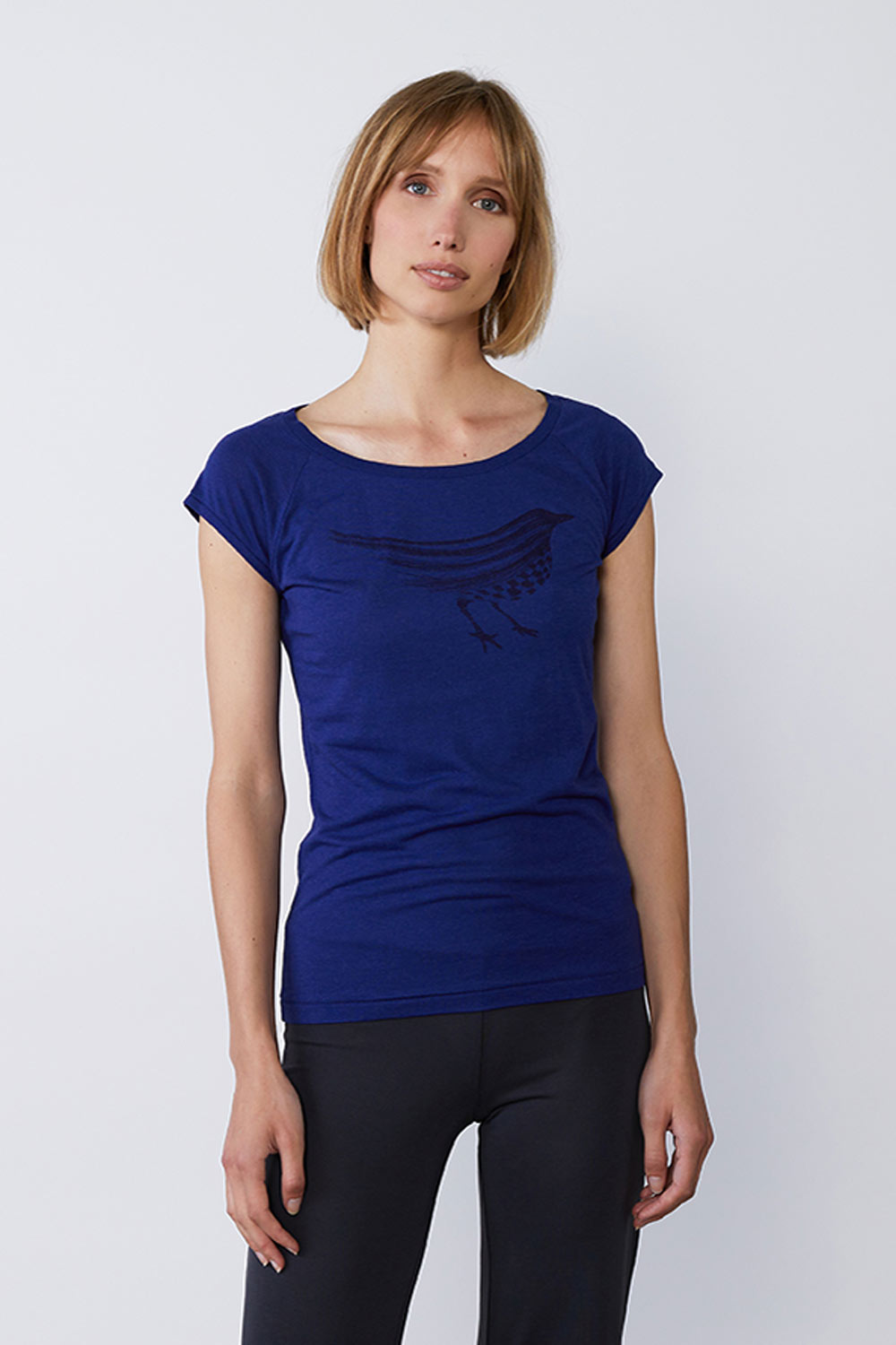 T-shirt bamboe-biokatoen lijster pauwblauw - Afbeelding 2