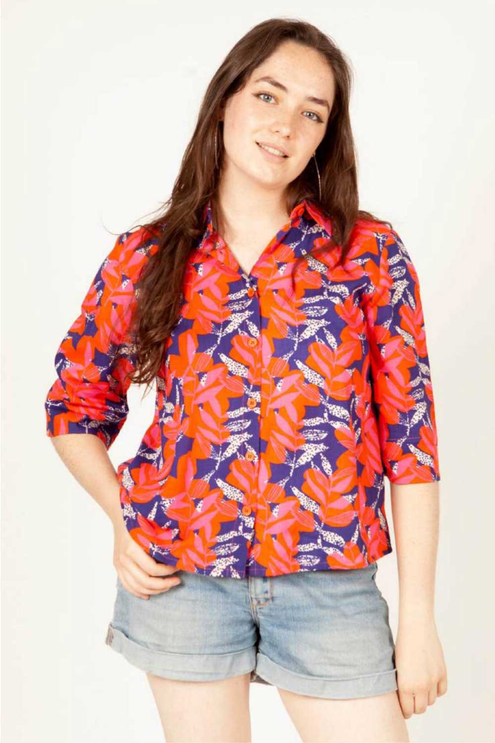 Blouse met driekwart mouw rood-paars