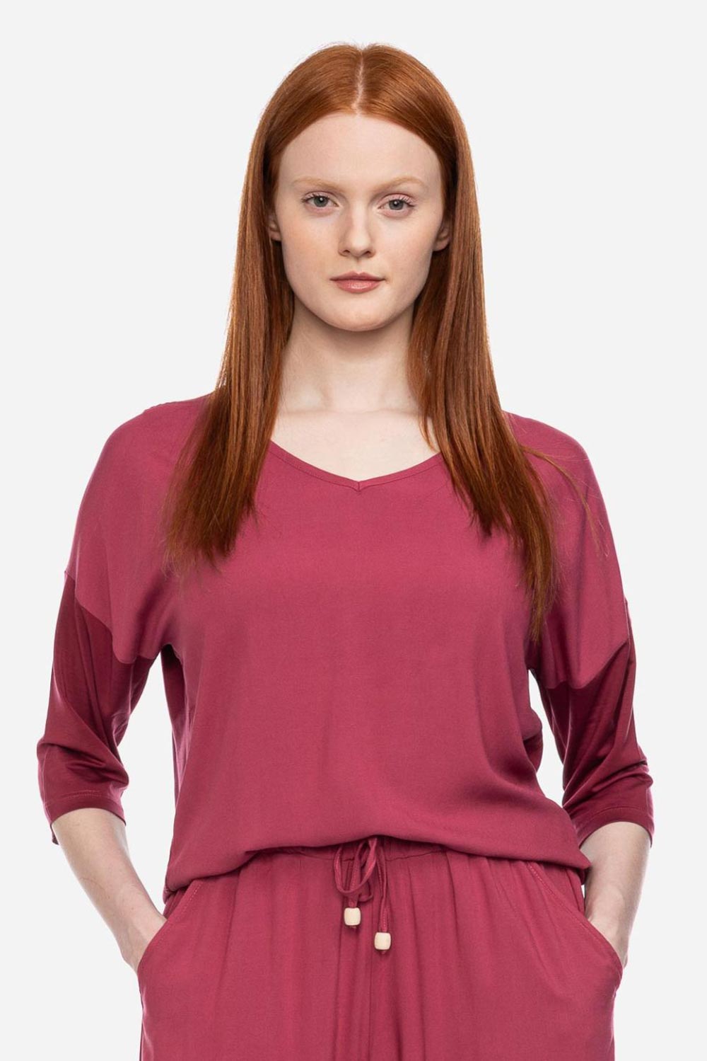 Top tencel v-hals roze