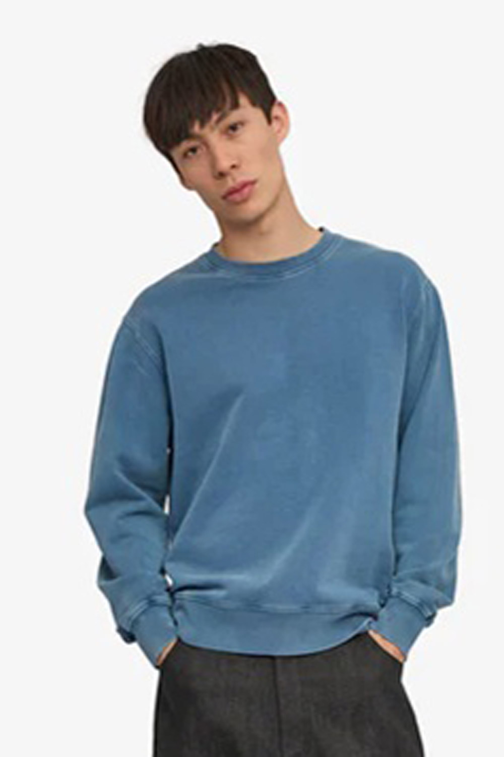 Sweater biokatoen faded indigo - Afbeelding 2