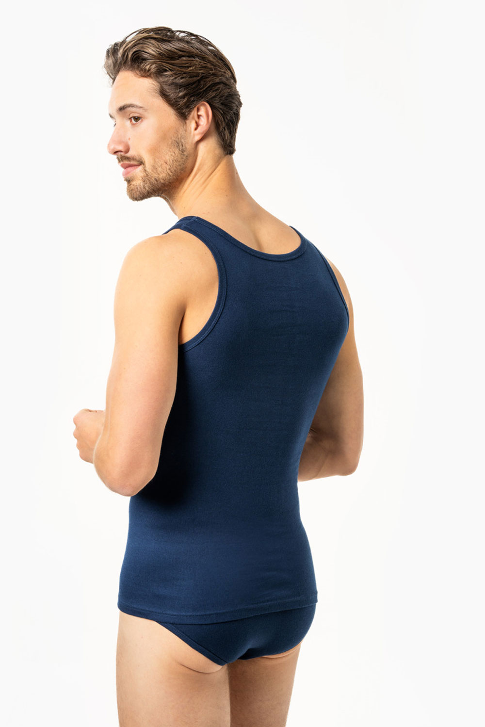 Herenhemd 100% biokatoen donkerblauw - Afbeelding 2