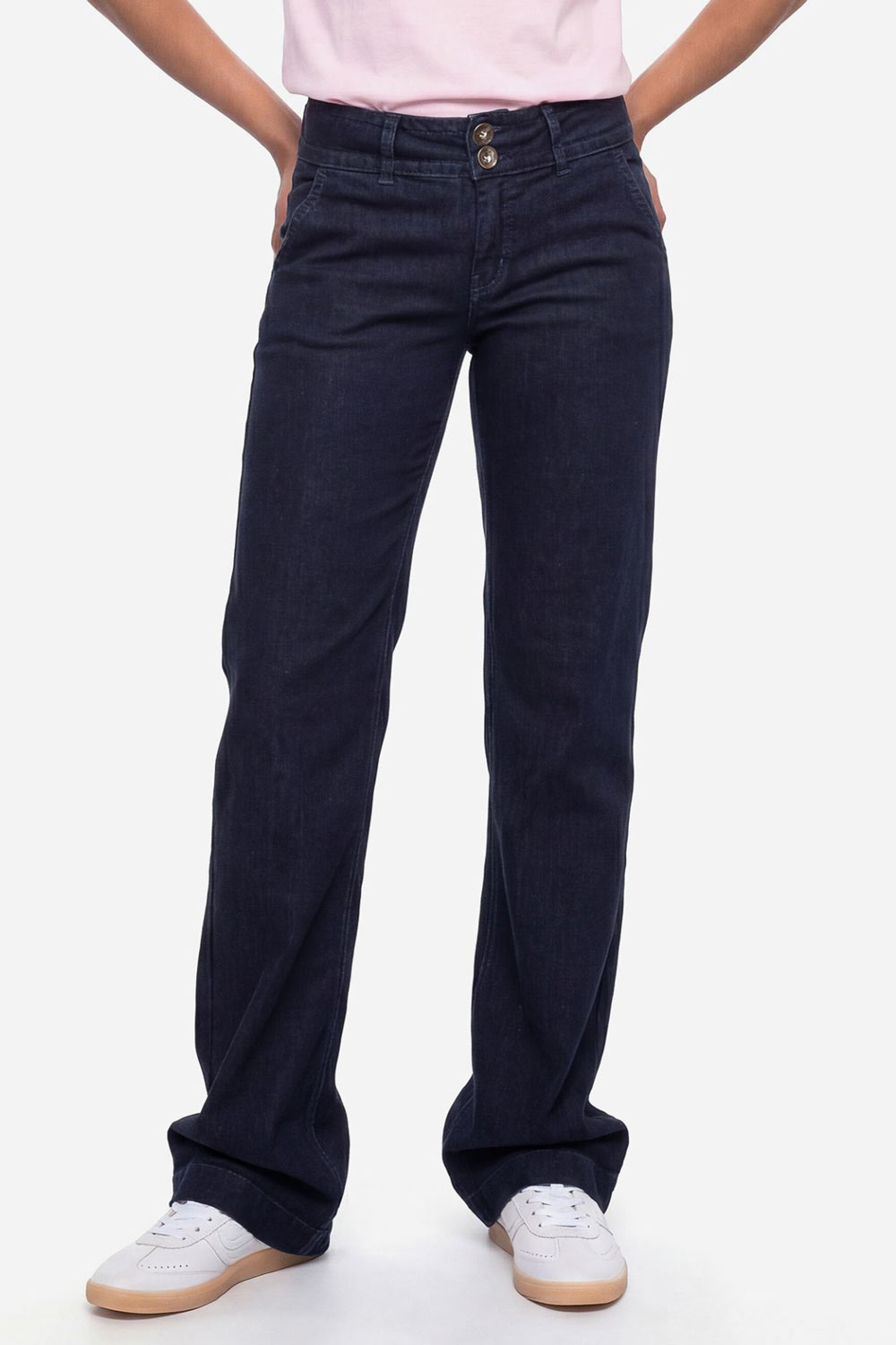 Damesjeans met wijdere pijp donkerblauw