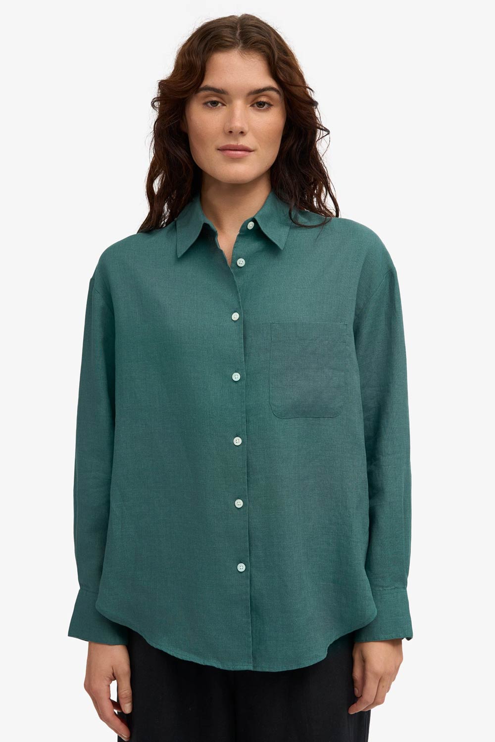 Oversized linnen overhemdblouse ocean green