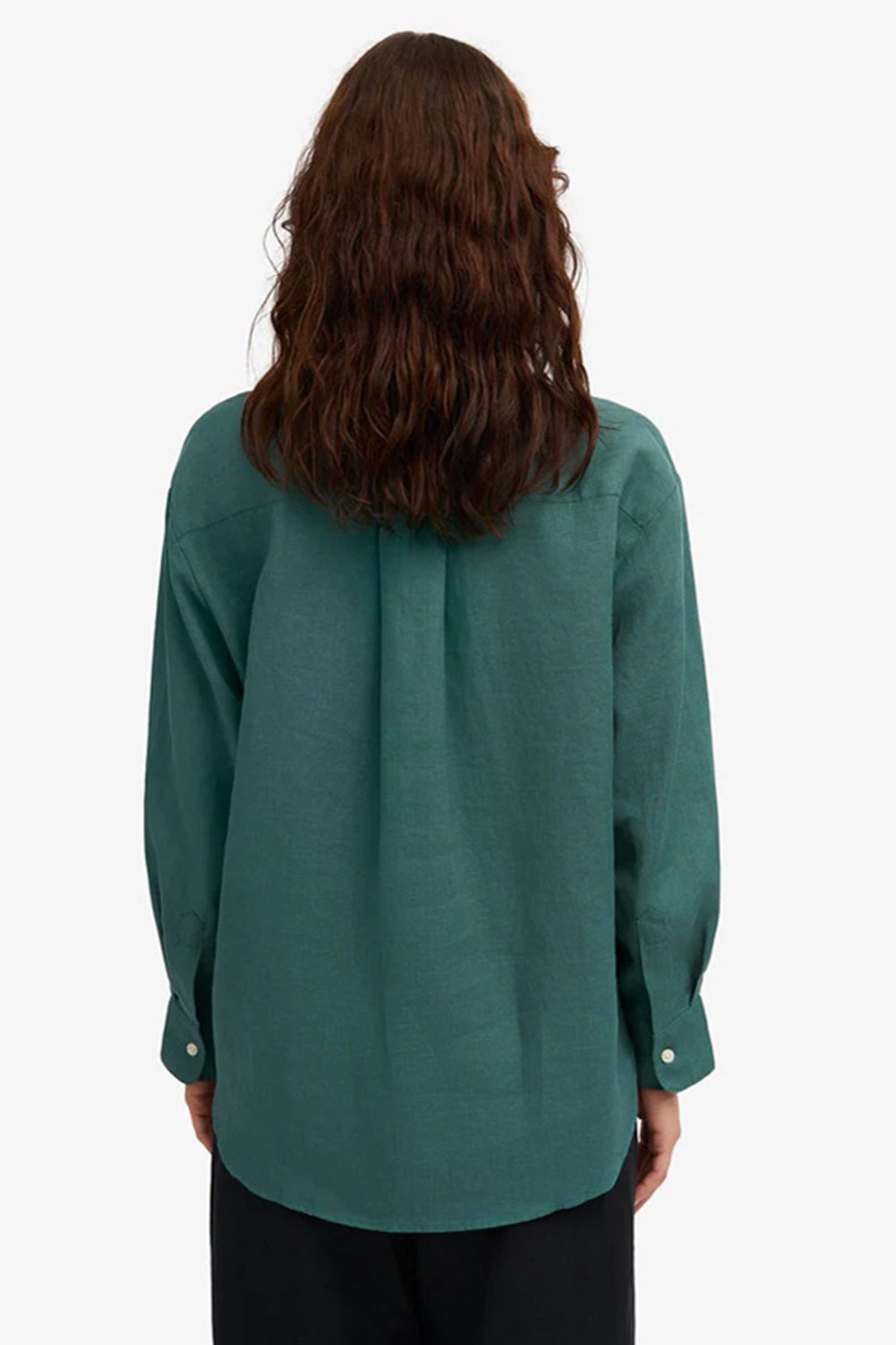 Oversized linnen overhemdblouse ocean green - Afbeelding 3