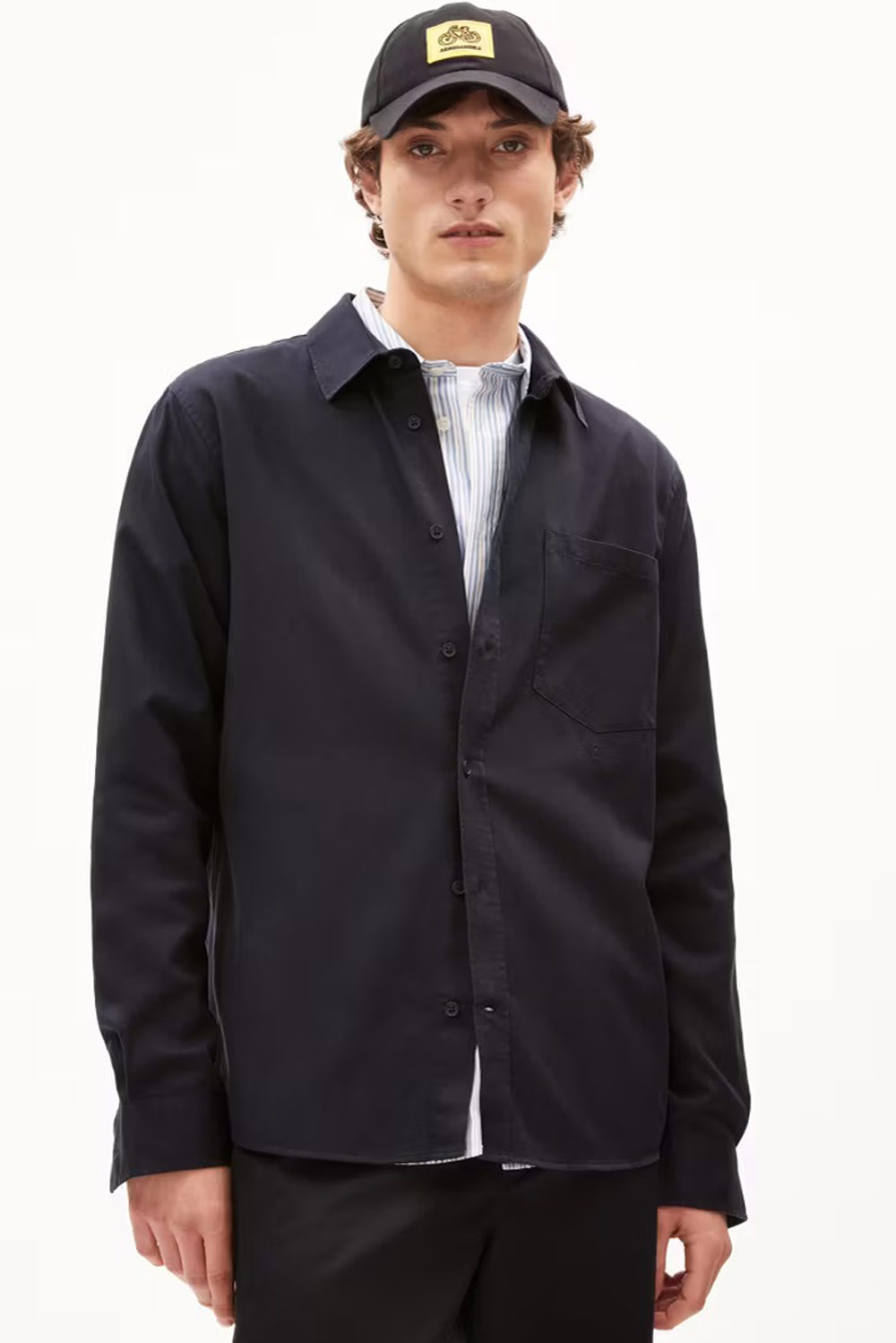 Donkerblauw overhemd tencel-biokatoen