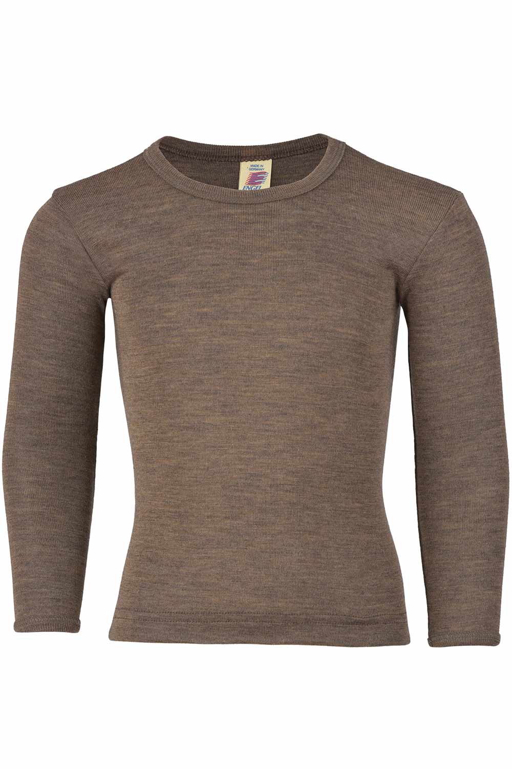 Effen kindershirt wol zijde bruin