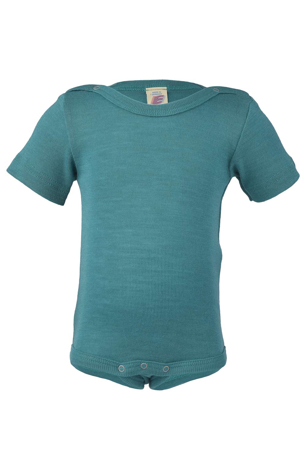 Romper wol/zijde korte mouw blauwgroen
