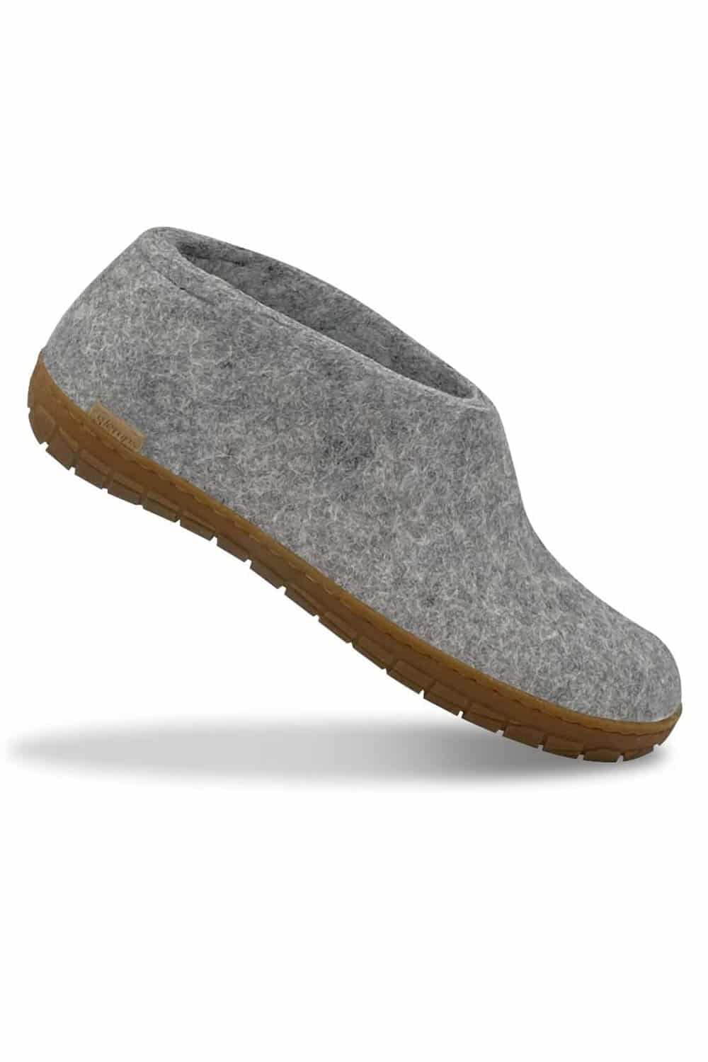 Wollen slof schoen - rubber zool - grijs