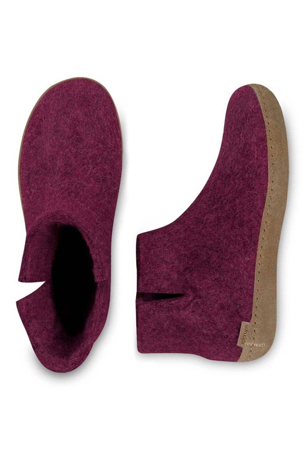 Wollen slof laars - leren zool- roze