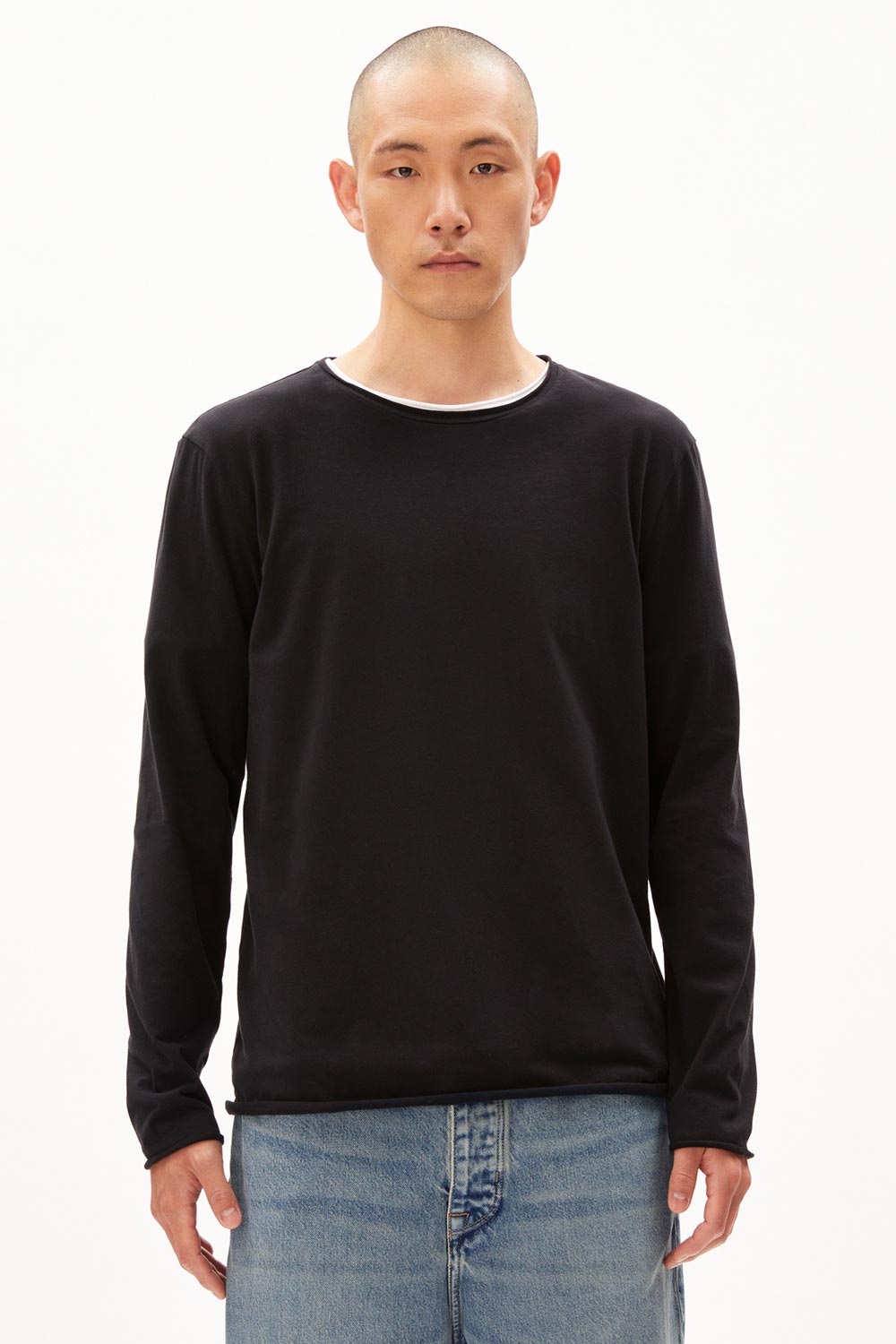Biokatoenen longsleeve/dunne sweater zwart - Afbeelding 2