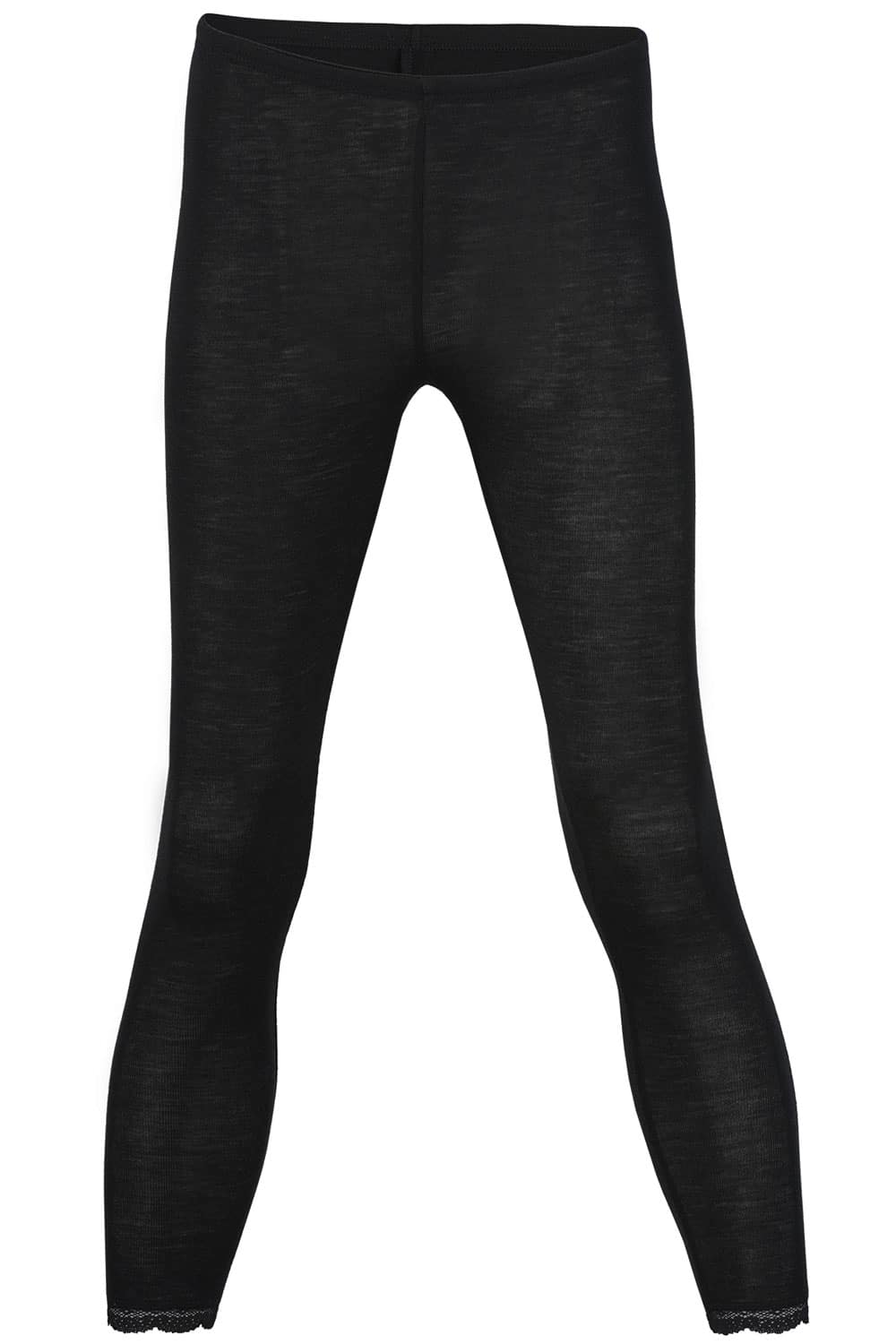 Wol zijden legging zwart met kant