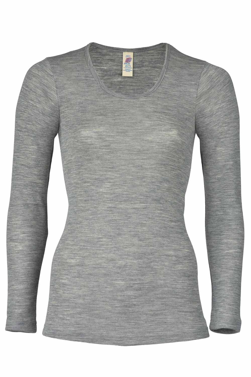 Shirt wol-zijde ronde hals lange mouw grijs