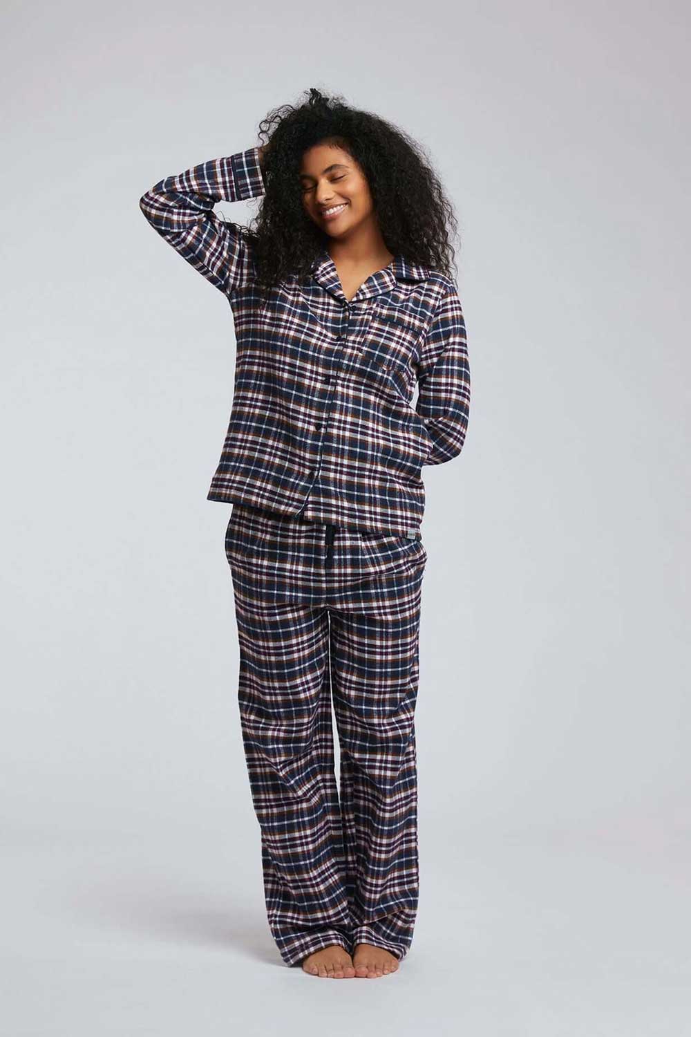 Unisex flanellen pyjama ruit donkerblauw - Afbeelding 2