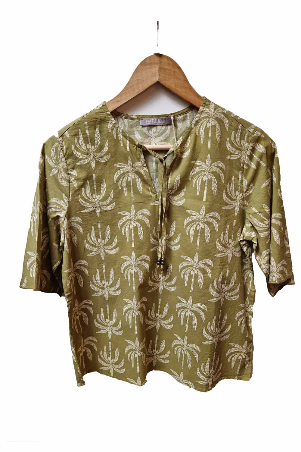 Blouse palmboom biokatoen olijf