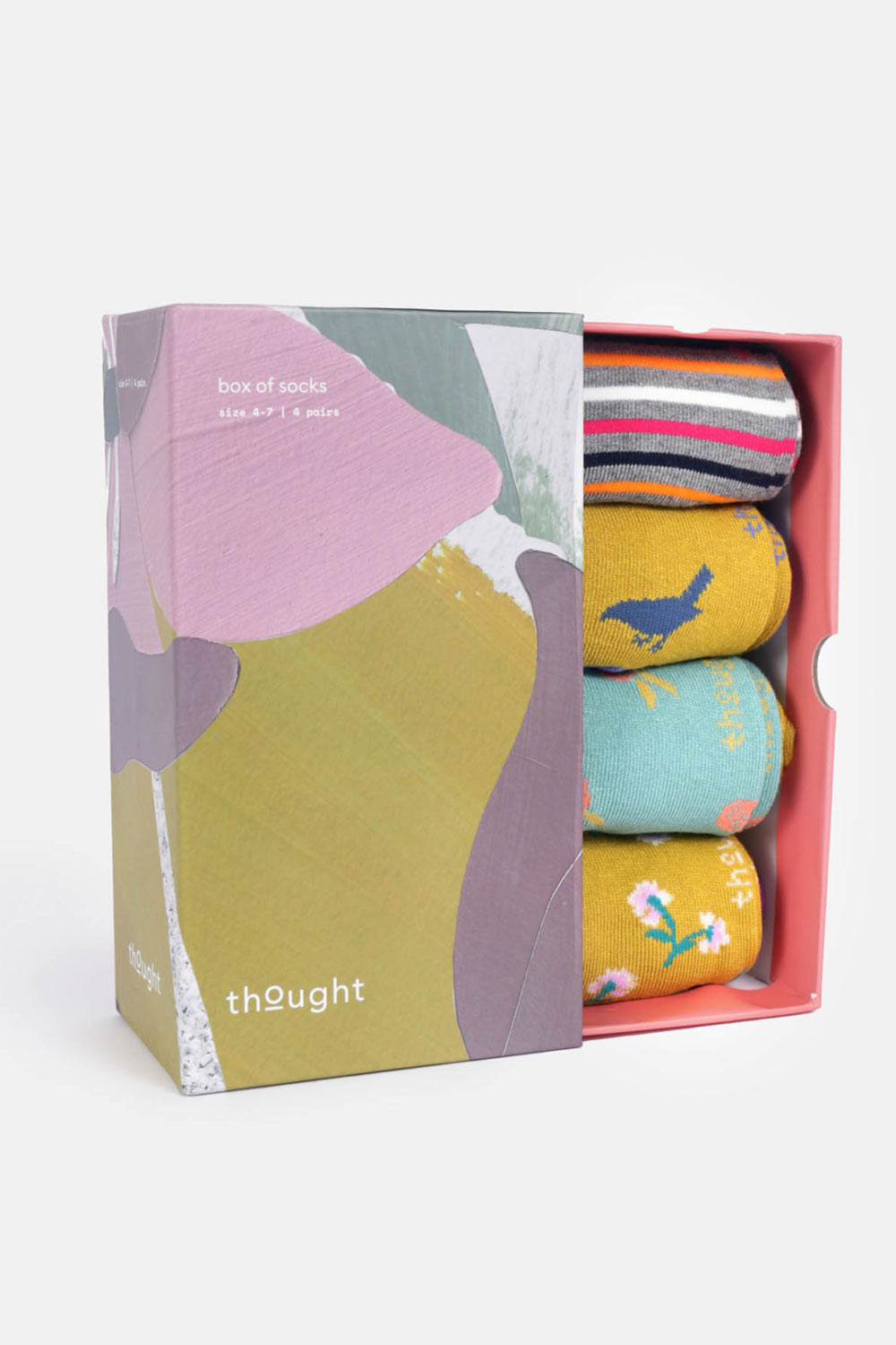 Cadeaubox 4 paar bamboesokken bloemen, vogels en strepen - Afbeelding 2