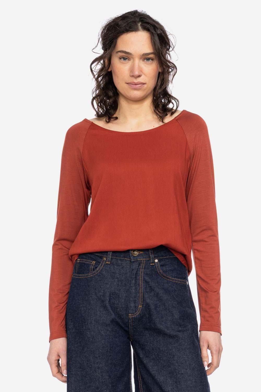Top tencel oranje-bruin