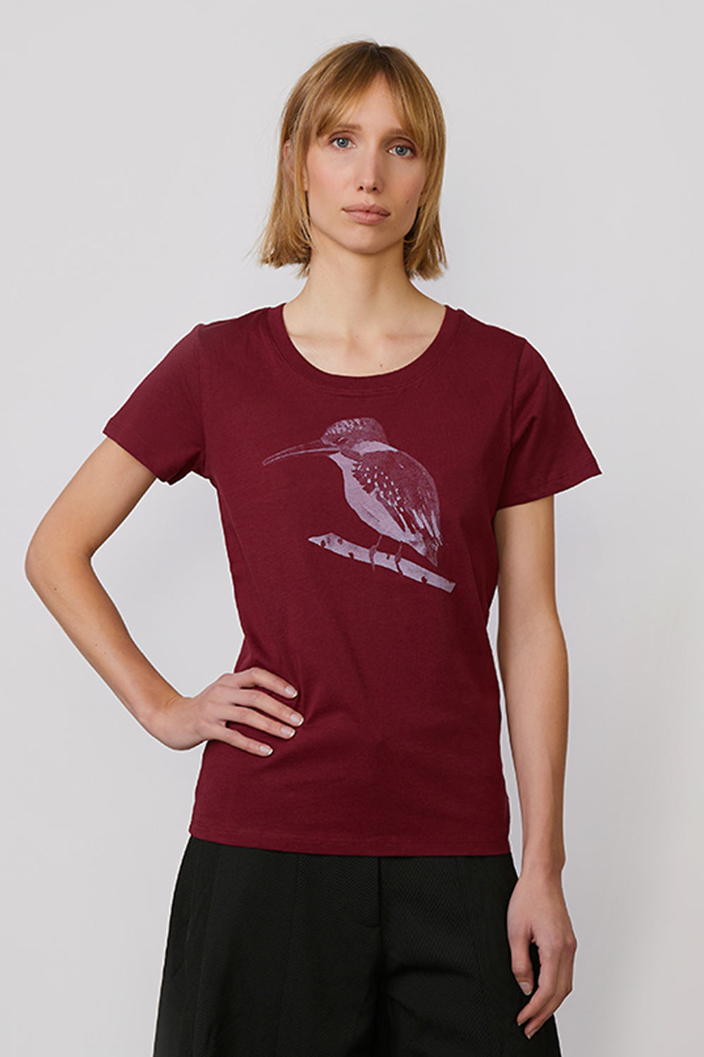 T-shirt ijsvogel biokatoen bordeaux