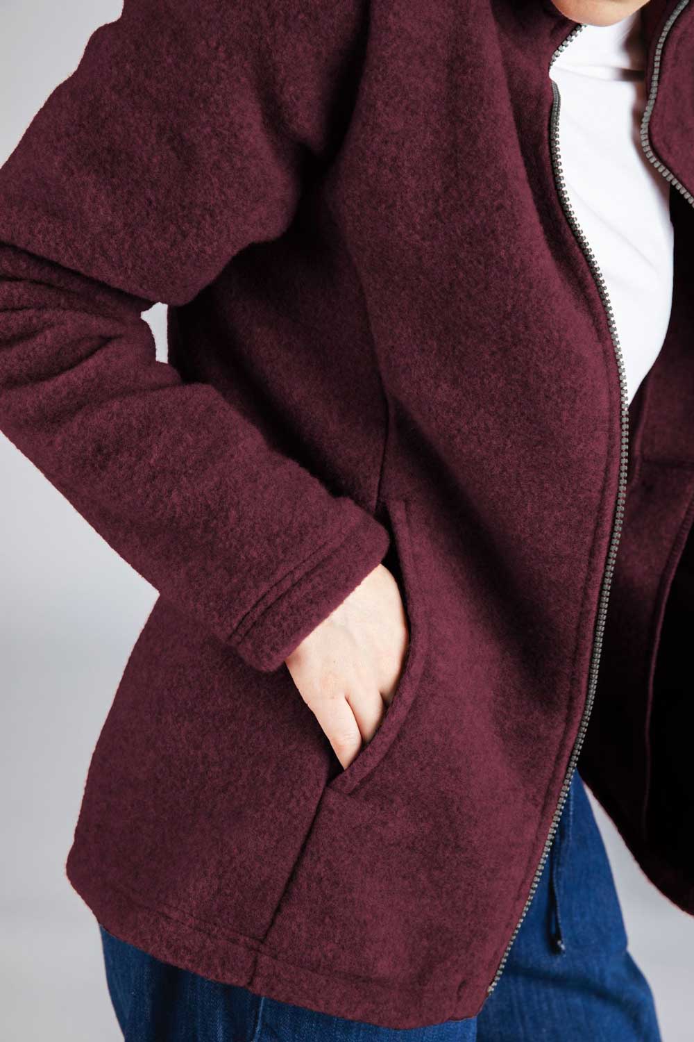 Wollen damesfleecevest 100% merinowol bordeaux - Afbeelding 3