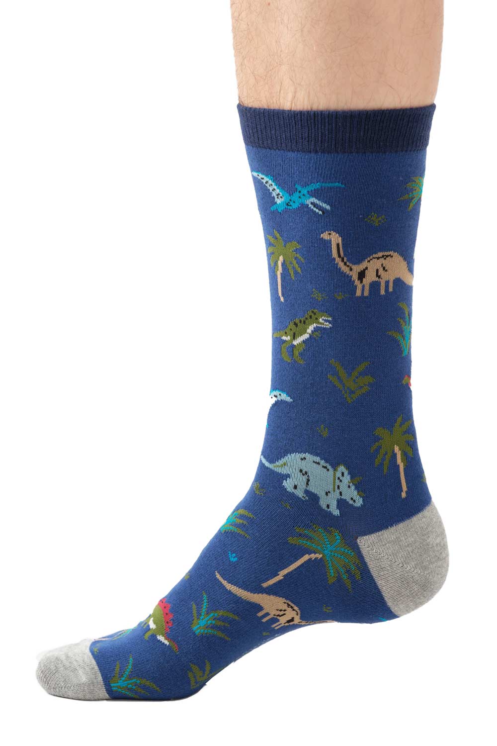 Sokken biokatoen dinosaurus blauw