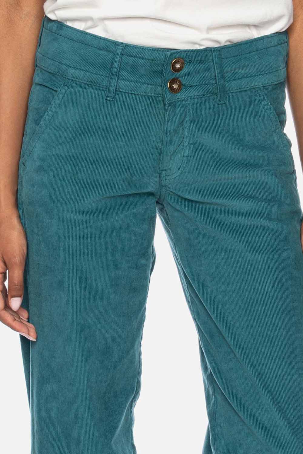 Blauwgroene fijnrib broek met wijdere pijp - Afbeelding 2