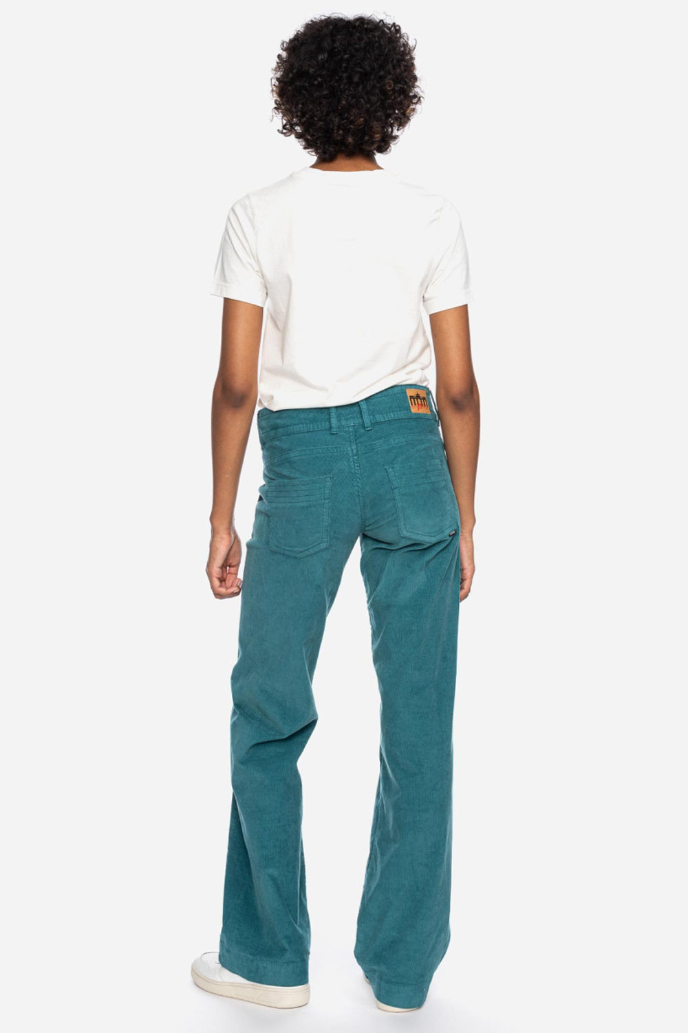 Blauwgroene fijnrib broek met wijdere pijp - Afbeelding 3