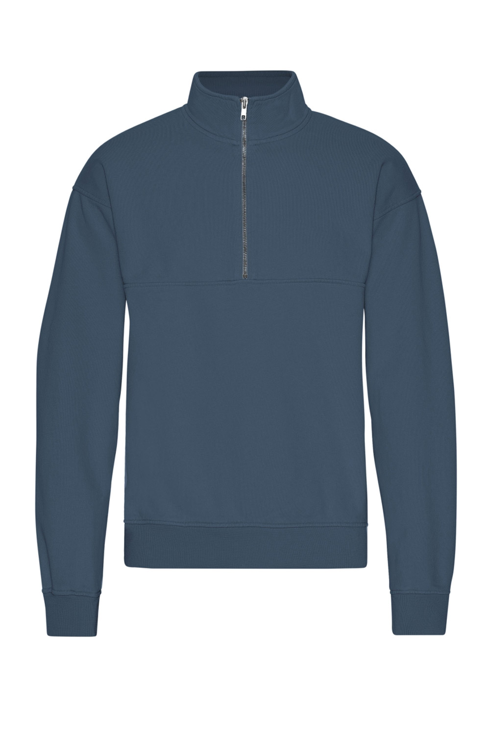 Blauwe sweater met rits biokatoen
