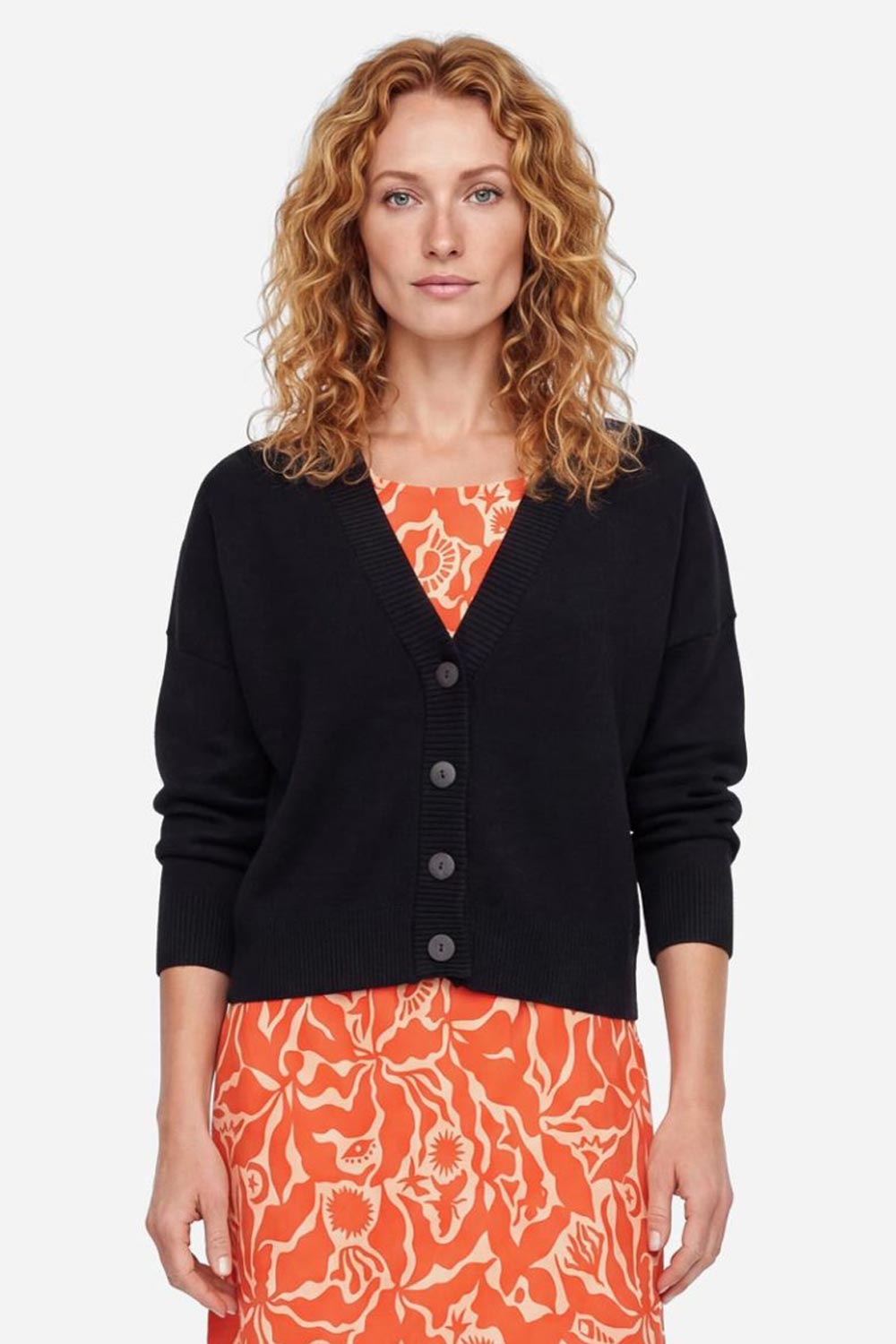 Kort gebreid zwart vest met v-hals