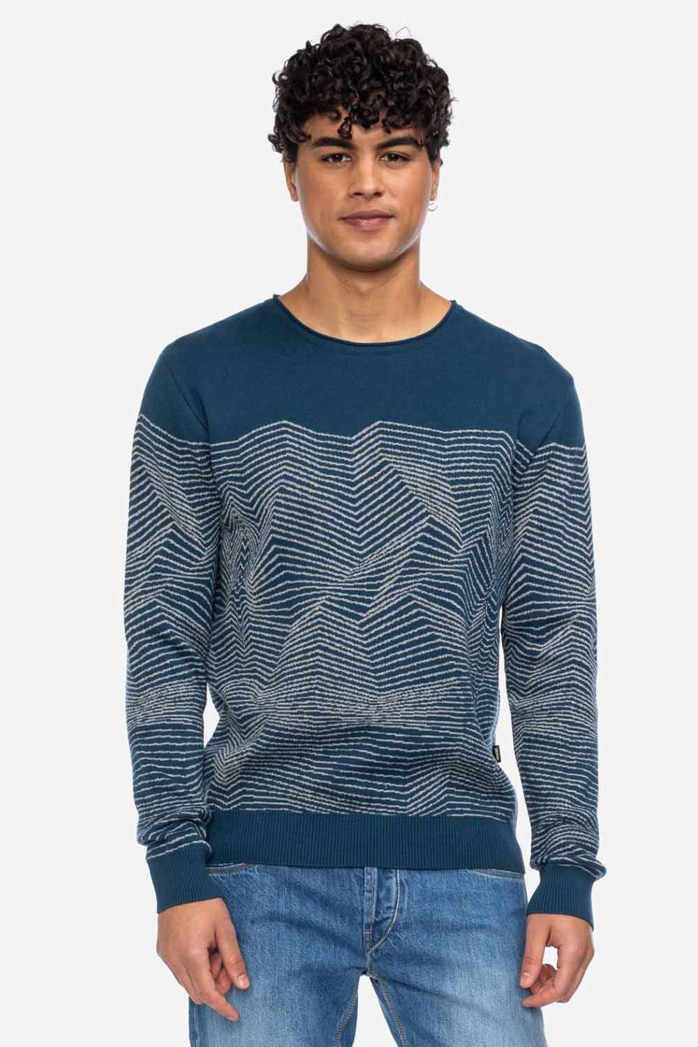 Biokatoenen trui blauw print