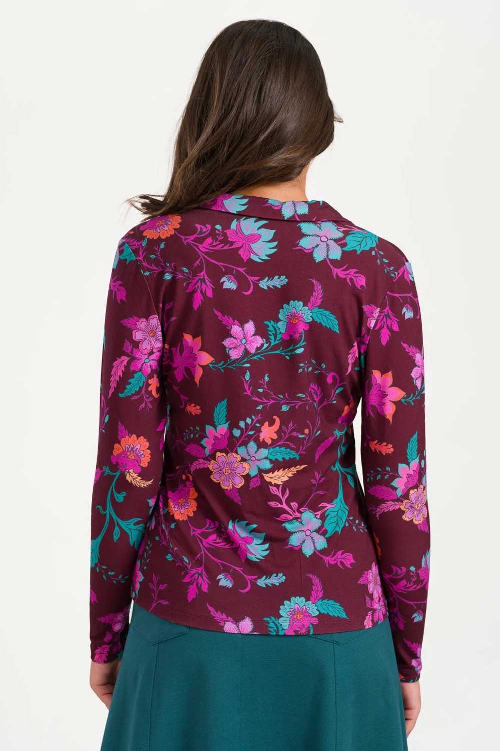 Getailleerde aubergine blouse ecovero bloemen - Afbeelding 3