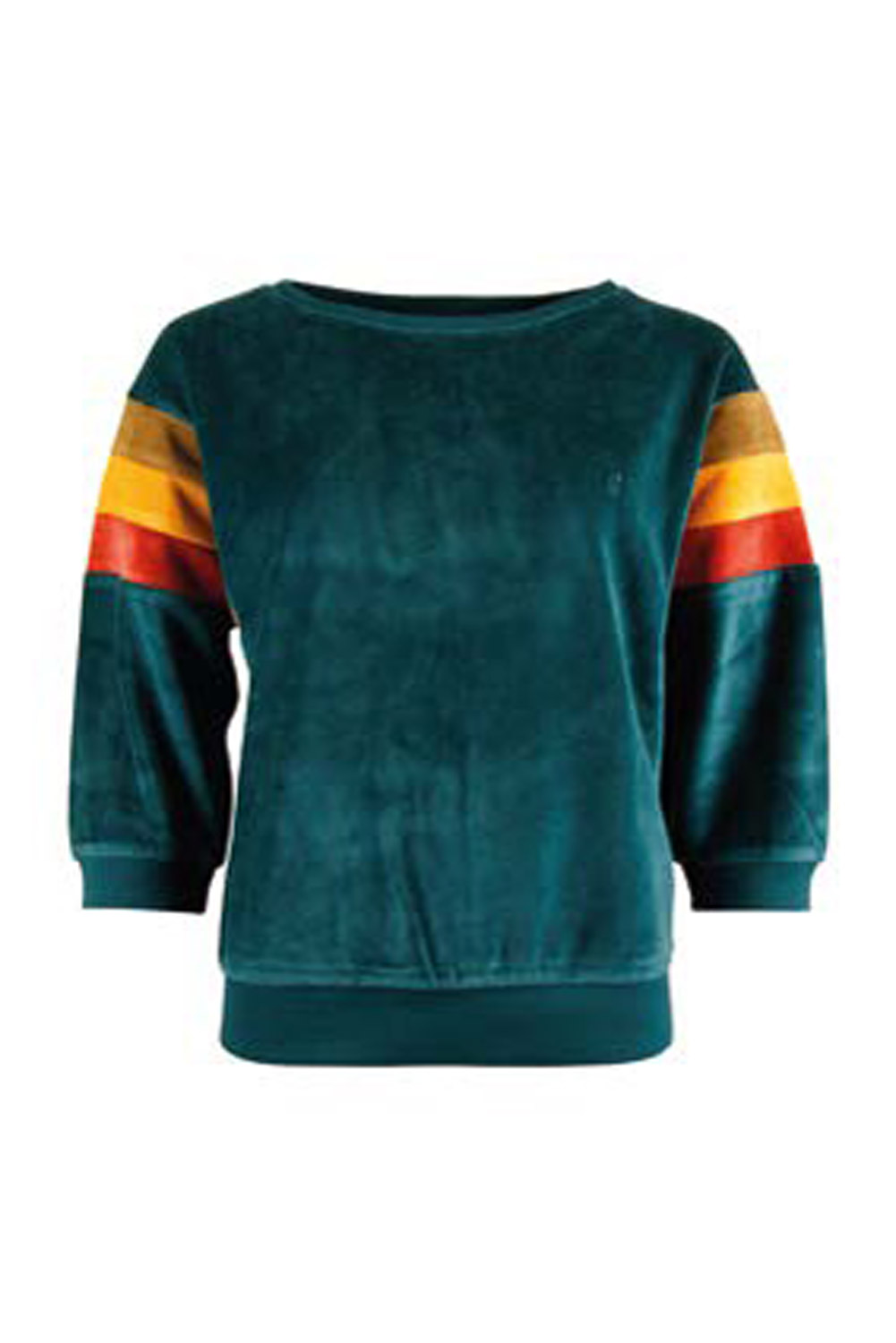 Colorblock sweater groen velours driekwart mouw