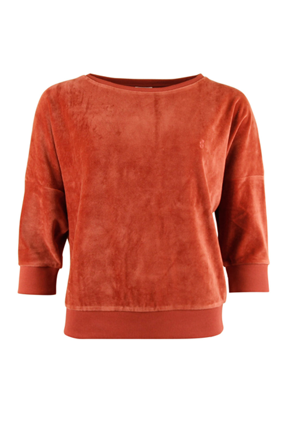 Sweater velours driekwart mouw cognac