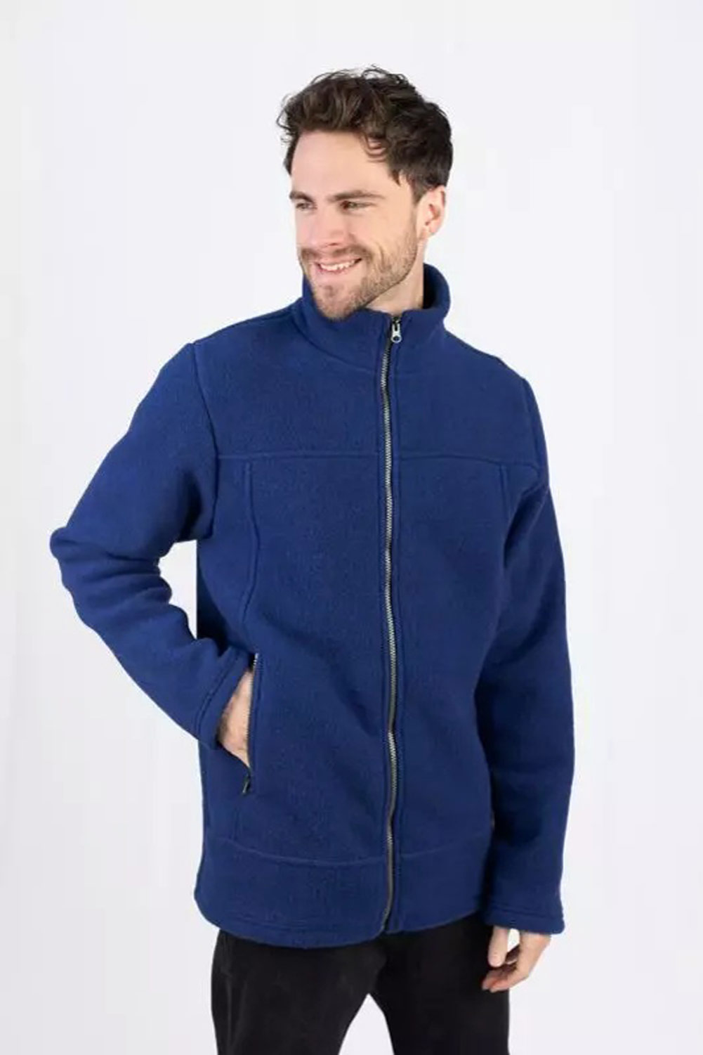 Wollen herenfleecevest 100% bio merino wol koningsblauw - Afbeelding 2
