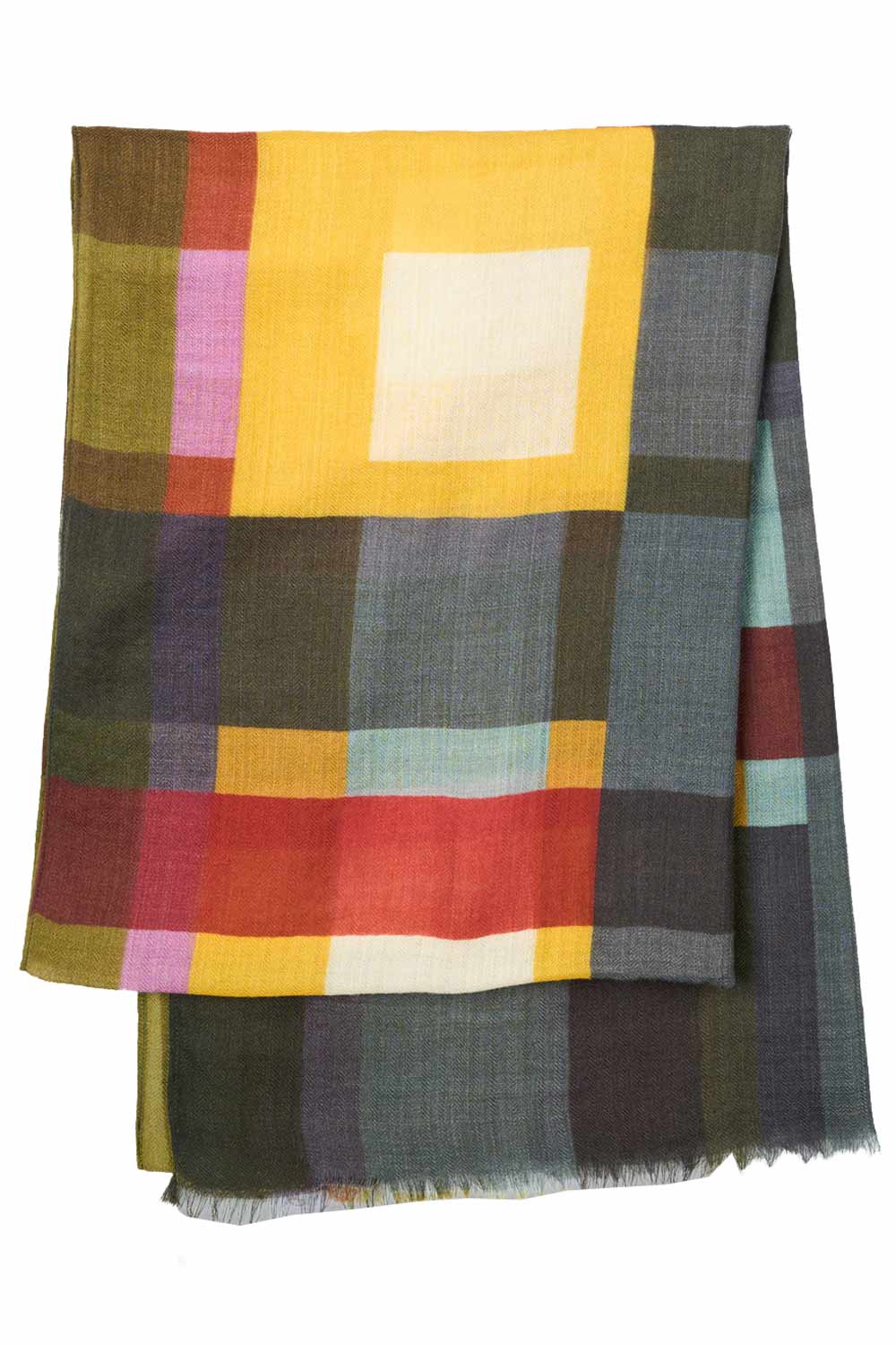 Dunne geruite geweven wollen sjaal multicolor