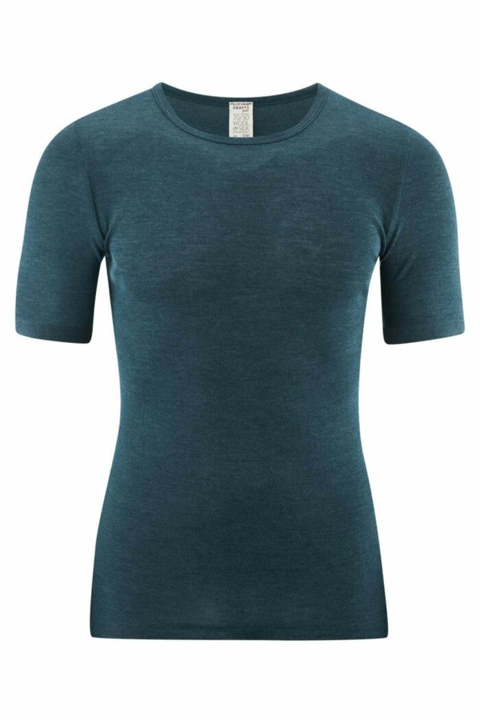 Heren t-shirt wol met zijde petrolblauw