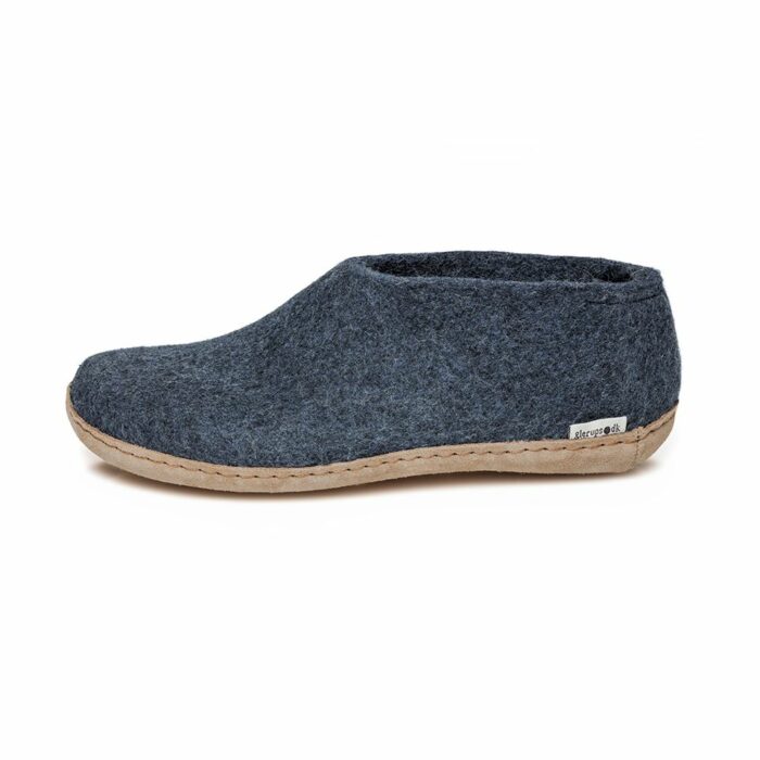 Wolvilten slof schoen - leren zool - denim blauw - Afbeelding 2