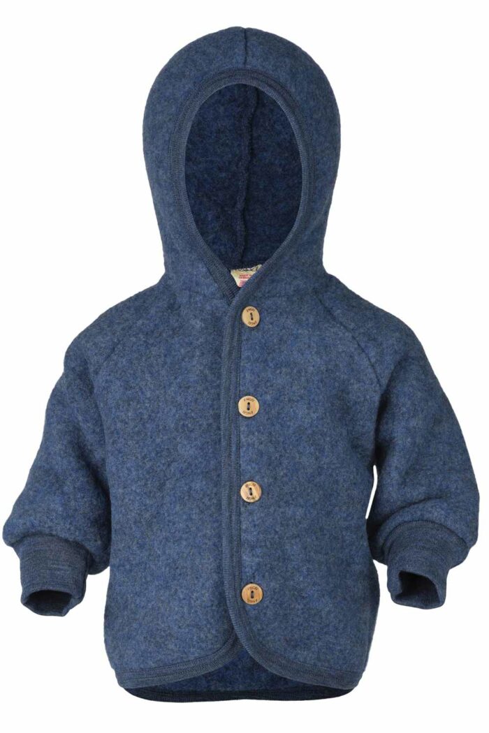 Wollen fleecejasje 100% merino wol donkerblauw