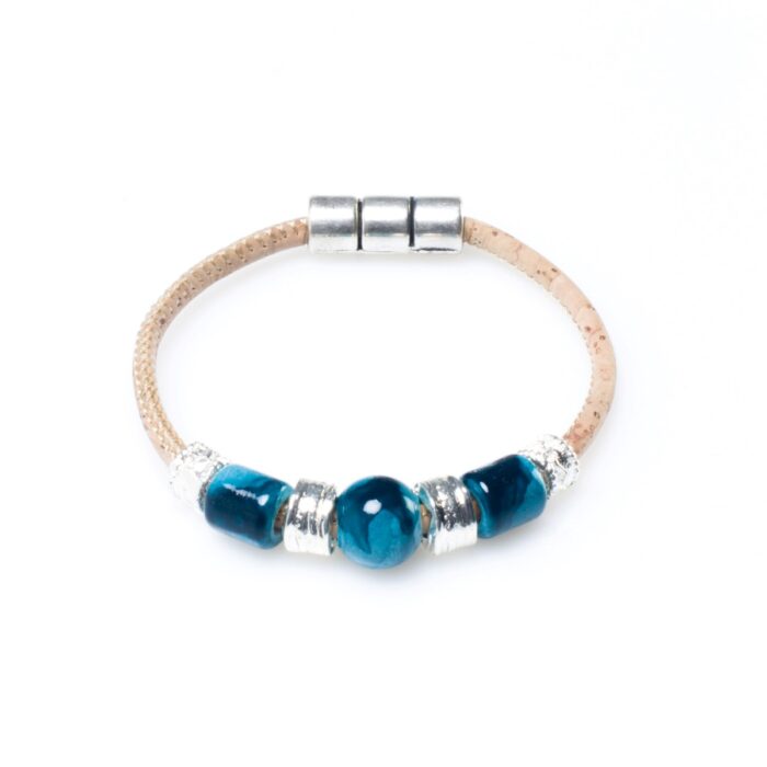 Armband kurk blauwe kraal